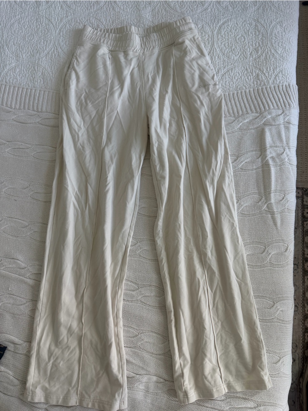 Outdoor Voices Cream Wide-Leg Lounge Pants with Elastic Waist